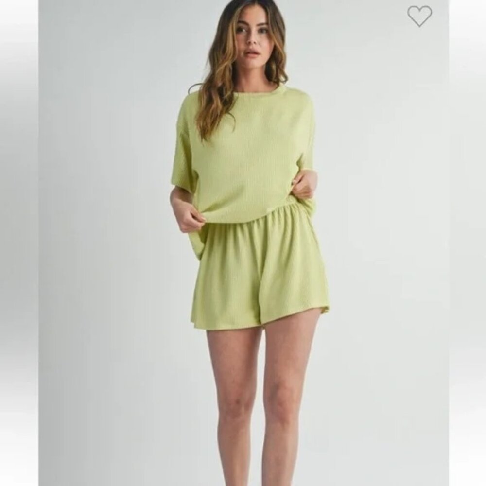 Lime/Yellow Ribbed Short SET NEW, Size M - Picture 4 of 14